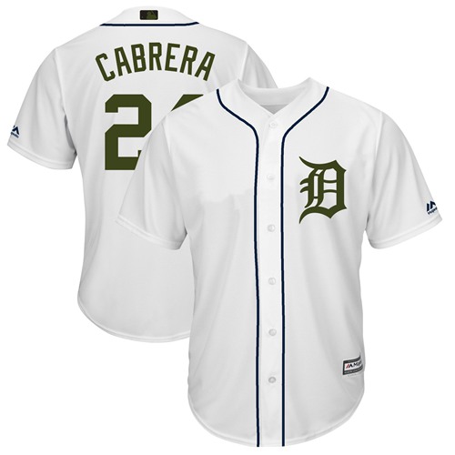 Personalized Tigers #24 Miguel Cabrera White New Cool Base 2018 Memorial Day Stitched Baseball Jersey