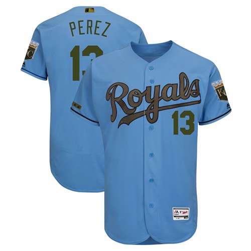 Personalized Royals #13 Salvador Perez Light Blue Flexbase Authentic Collection 2018 Memorial Day Stitched Baseball Jersey