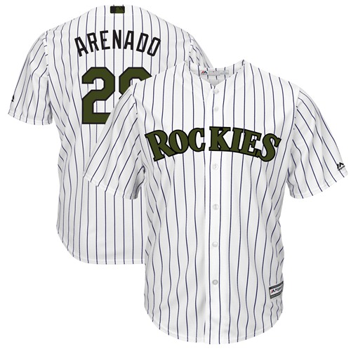 Personalized Rockies #28 Nolan Arenado White Strip New Cool Base 2018 Memorial Day Stitched Baseball Jersey