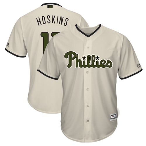 Personalized Phillies #17 Rhys Hoskins Cream New Cool Base 2018 Memorial Day Stitched Baseball Jersey