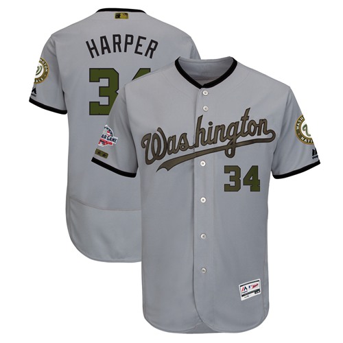 Personalized Nationals #34 Bryce Harper Grey Flexbase Authentic Collection 2018 Memorial Day Stitched Baseball Jersey