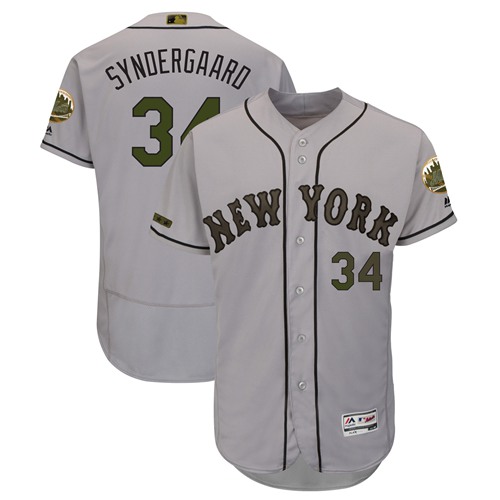 Personalized Mets #34 Noah Syndergaard Grey Flexbase Authentic Collection 2018 Memorial Day Stitched Baseball Jersey