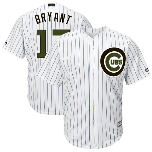 Personalized Cubs #17 Kris Bryant White(Blue Strip) New Cool Base 2018 Memorial Day Stitched Baseball Jersey