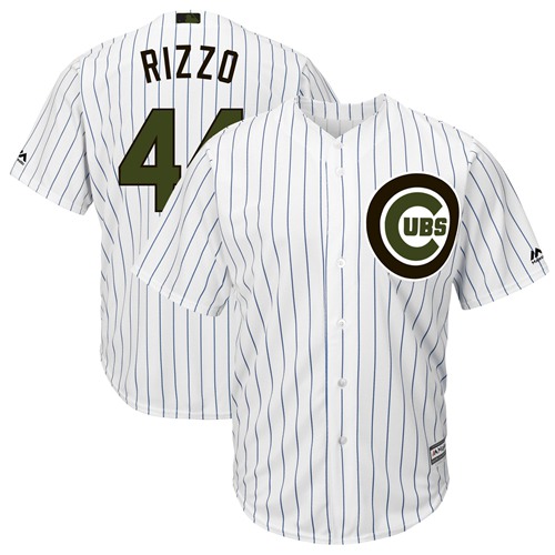 Personalized Cubs #44 Anthony Rizzo White(Blue Strip) New Cool Base 2018 Memorial Day Stitched Baseball Jersey