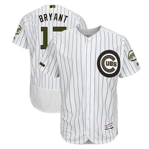 Personalized Cubs #17 Kris Bryant White(Blue Strip) Flexbase Authentic Collection 2018 Memorial Day Stitched Baseball Jersey