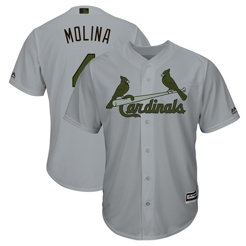 Personalized Cardinals #4 Yadier Molina Grey New Cool Base 2018 Memorial Day Stitched Baseball Jersey