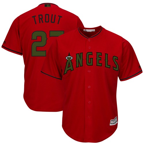 Personalized Angels of Anaheim #27 Mike Trout Red New Cool Base 2018 Memorial Day Stitched Baseball Jersey
