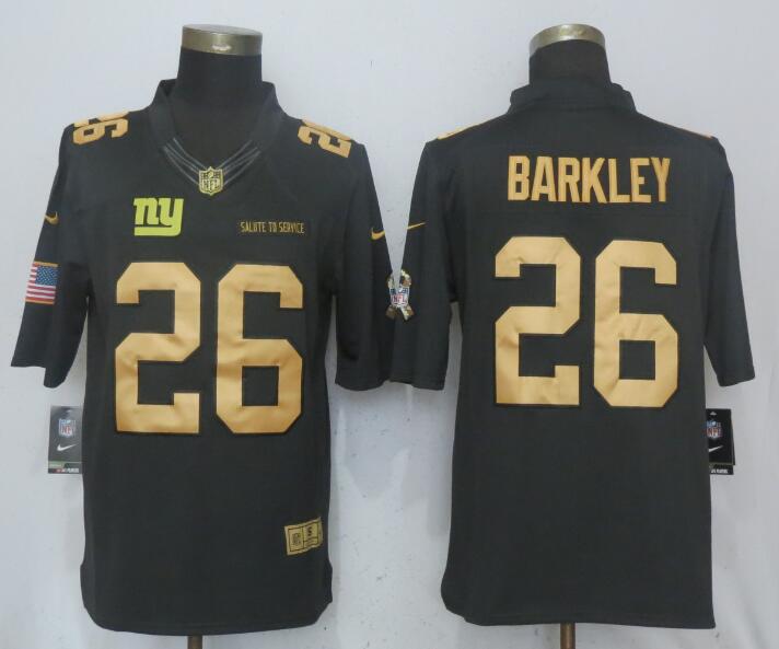 Personalized Giants 26 Saquon Barkleyn Anthracite Gold Salute To Service Limited Jersey