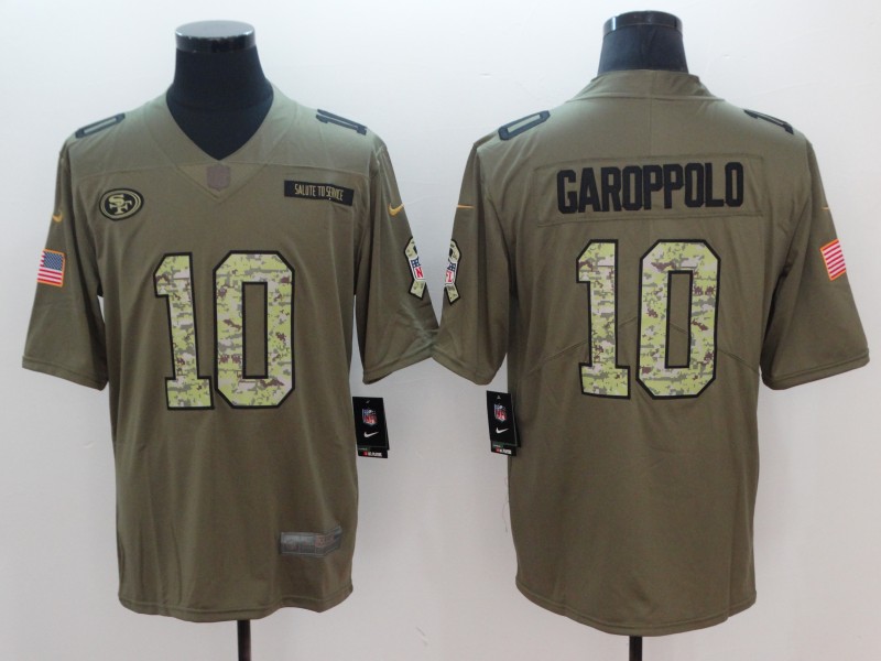 Personalized 49ers 10 Jimmy Garoppolo Olive Camo Salute To Service Limited Jersey