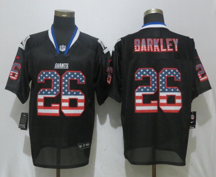 Personalized Giants 26 Saquon Barkley Black USA Flag Elite Jersey