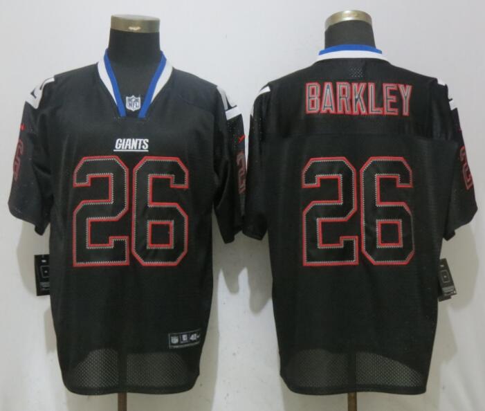 Personalized Giants 26 Saquon Barkley Black Lights Out Elite Jersey