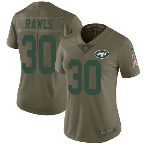 Personalized Women’s Jets #30 Thomas Rawls Olive Women’s Stitched NFL Limited 2017 Salute to Service Jersey