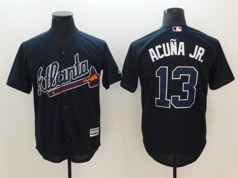 Personalized Braves 13 Ronald Acuna Jr. Navy Cool Base Jersey