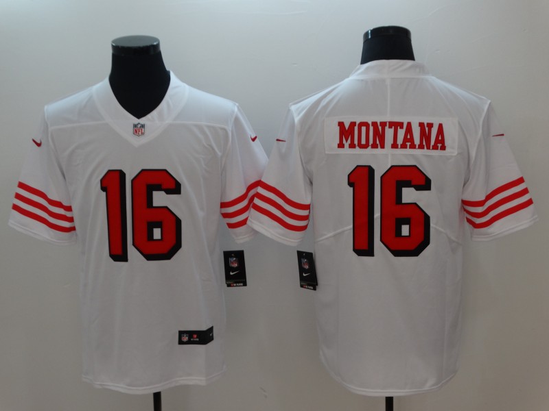 Personalized 49ers 16 Joe Montana White Color Rush Untouchable Limited Jersey