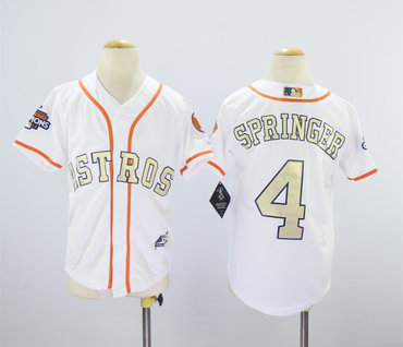 Personalized Youth Astros 4 George Springer White Youth 2018 Gold Program Cool Base Jersey