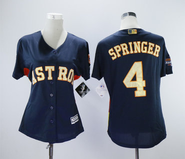 Personalized Women Astros 4 George Springer Navy Women 2018 Gold Program Cool Base Jersey