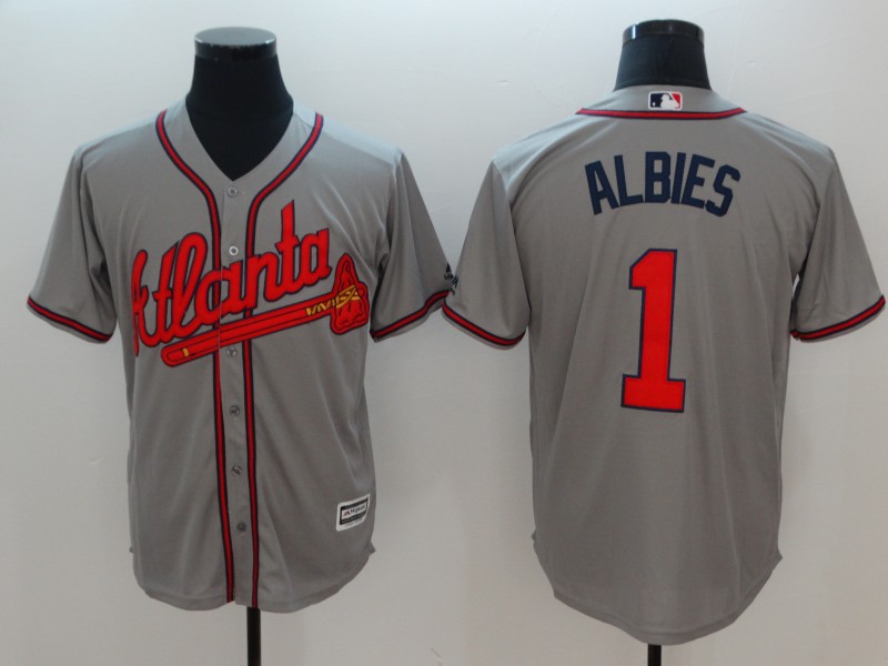 Personalized Braves 1 Ozzie Albies Gray Cool Base Jersey