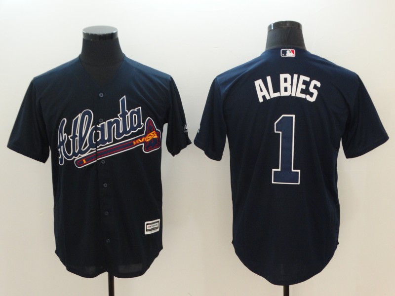 Personalized Braves 1 Ozzie Albies Navy Cool Base Jersey