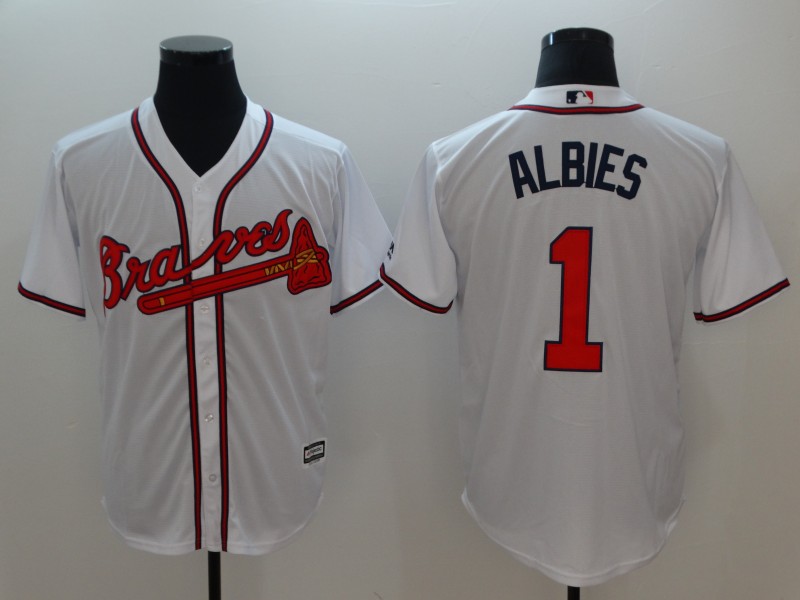 Personalized Braves 1 Ozzie Albies White Cool Base Jersey