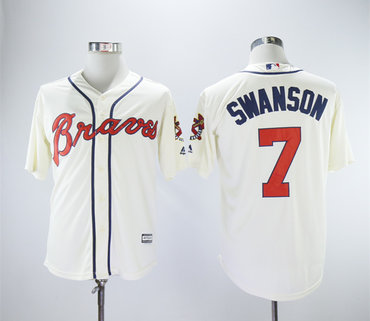 Personalized Braves 7 Dansby Swanson Cream Cool Base Jersey