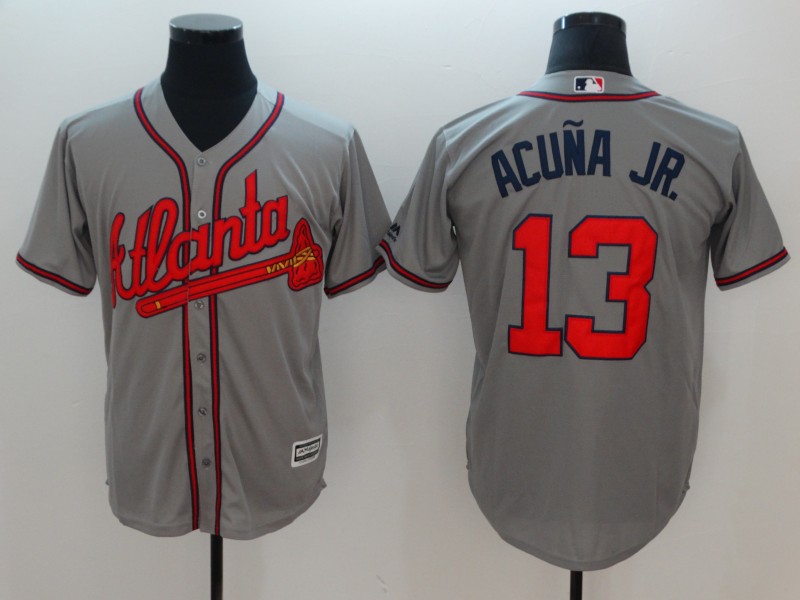Personalized Braves 13 Ronald Acuna Jr. Gray Cool Base Jersey
