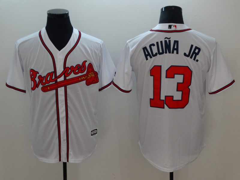 Personalized Braves 13 Ronald Acuna Jr. White Cool Base Jersey
