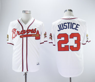 Personalized Braves 23 David Justice White 1993 Throwback Jersey