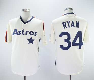 Personalized Astros 34 Nolan Ryan Cream Cooperstown Collection Jersey