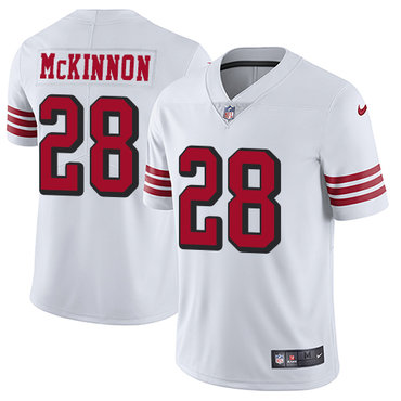 Personalized 49ers #28 Jerick McKinnon White Rush Youth Stitched NFL Untouchable Limited Jersey
