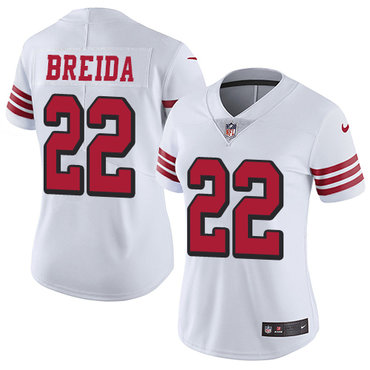 Personalized 49ers #22 Matt Breida White Rush Women’s Stitched NFL Untouchable Limited Jersey