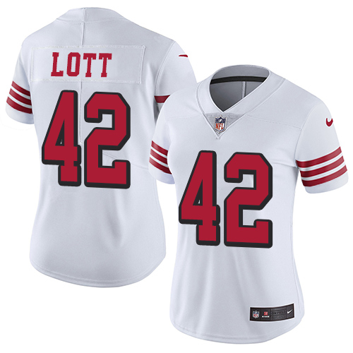 Personalized 49ers #42 Ronnie Lott White Rush Women’s Stitched NFL Untouchable Limited Jersey