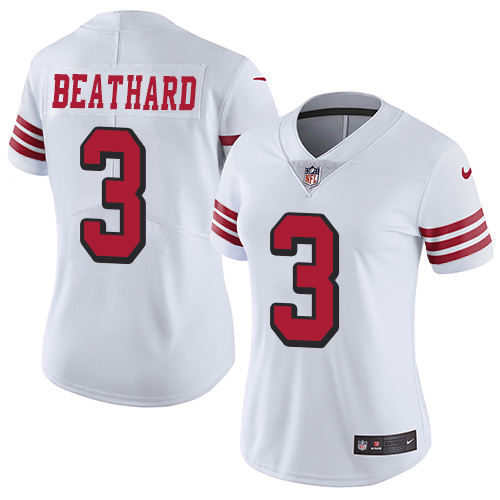 Personalized 49ers #3 C.J. Beathard White Rush Women’s Stitched NFL Untouchable Limited Jersey