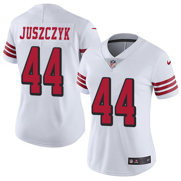 Personalized 49ers #44 Kyle Juszczyk White Rush Women’s Stitched NFL Untouchable Limited Jersey