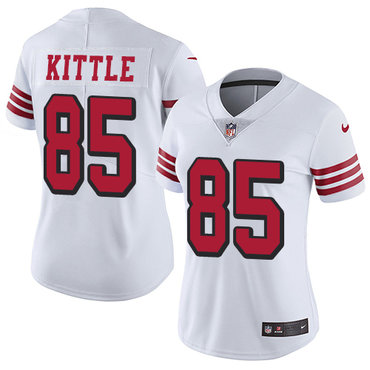 Personalized 49ers #85 George Kittle White Rush Women’s Stitched NFL Untouchable Limited Jersey