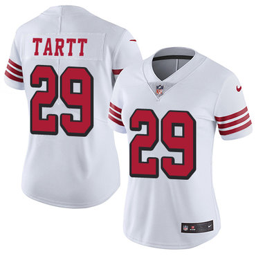 Personalized 49ers #29 Jaquiski Tartt White Rush Women’s Stitched NFL Untouchable Limited Jersey
