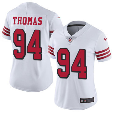 Personalized 49ers #94 Solomon Thomas White Rush Women’s Stitched NFL Untouchable Limited Jersey