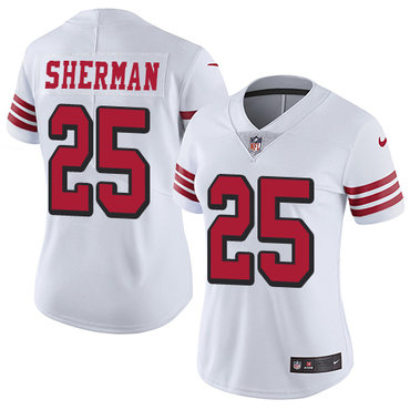 Personalized 49ers #25 Richard Sherman White Rush Women’s Stitched NFL Untouchable Limited Jersey