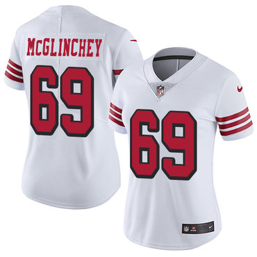 Personalized 49ers #69 Mike McGlinchey White Rush Women’s Stitched NFL Untouchable Limited Jersey