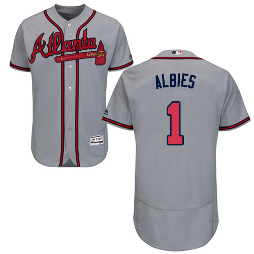 Personalized Braves #1 Ozzie Albies Grey Flexbase Authentic Collection Stitched Baseball Jersey