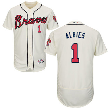 Personalized Braves #1 Ozzie Albies Cream Flexbase Authentic Collection Stitched Baseball Jersey