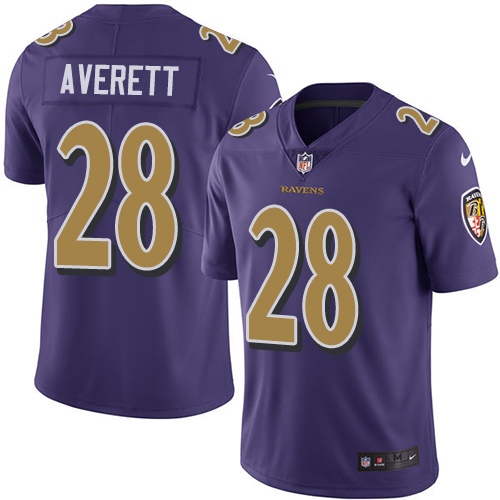 Personalized Ravens #28 Anthony Averett Purple Men’s Stitched NFL Limited Rush Jersey