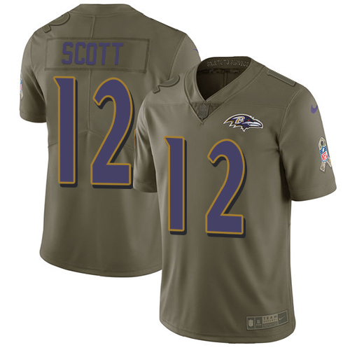 Personalized Ravens #12 Jaleel Scott Olive Men’s Stitched NFL Limited 2017 Salute To Service Jersey