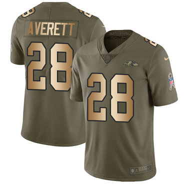 Personalized Ravens #28 Anthony Averett Olive Gold Men’s Stitched NFL Limited 2017 Salute To Service Jersey