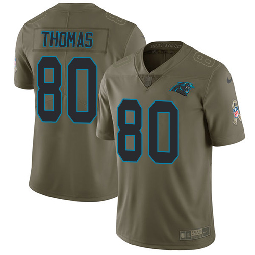 Personalized Panthers #80 Ian Thomas Olive Men’s Stitched NFL Limited 2017 Salute To Service Jersey
