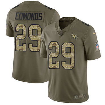 Personalized Cardinals #29 Chase Edmonds Olive Camo Men’s Stitched NFL Limited 2017 Salute to Service Jersey