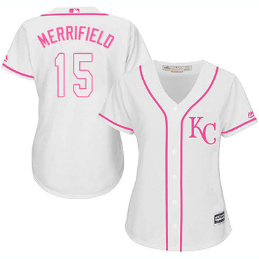 Personalized Royals #15 Whit Merrifield White Pink Fashion Women’s Stitched Baseball Jersey