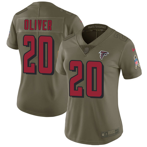 Personalized Falcons #20 Isaiah Oliver Olive Women’s Stitched NFL Limited 2017 Salute to Service Jersey