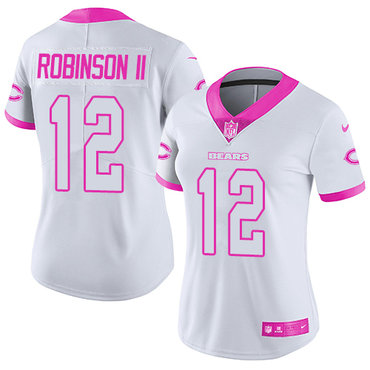 Personalized Bears #12 Allen Robinson II White Pink Women’s Stitched NFL Limited Rush Fashion Jersey