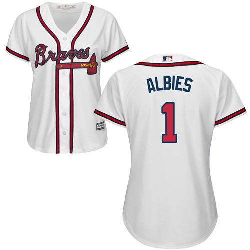 Personalized Braves #1 Ozzie Albies White Home Women’s Stitched Baseball Jersey