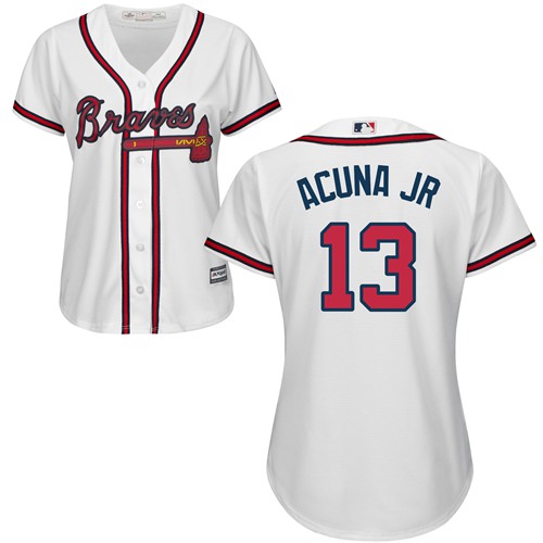 Personalized Braves #13 Ronald Acuna Jr. White Home Women’s Stitched Baseball Jersey
